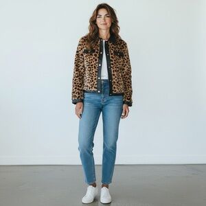 Rebecca Minkoff Vegan Fur Cropped Trucker Jacket - Leopard